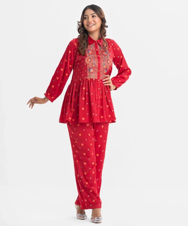 Red Joom Abaya Style Top Bottom Set