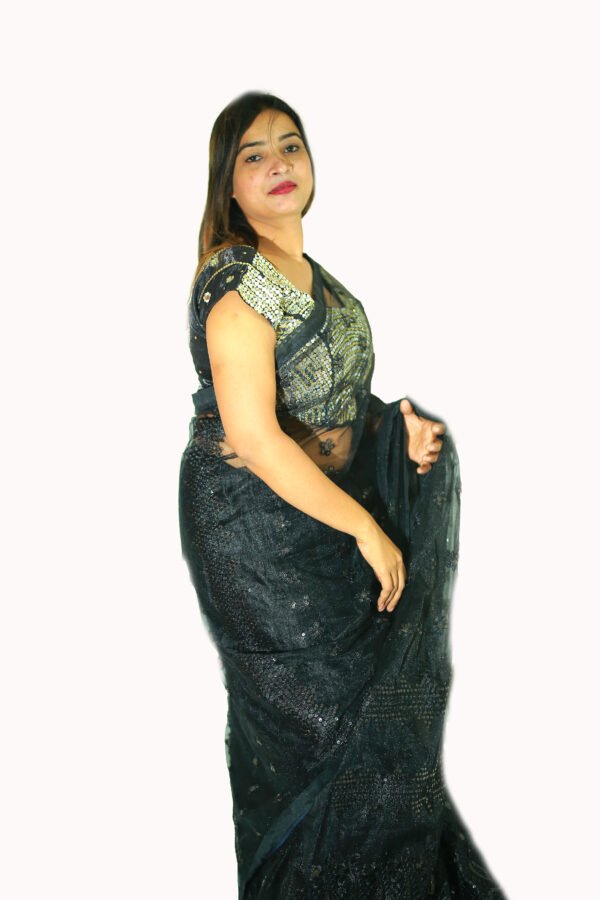 Luxury Black Net Saree with Sequin Work