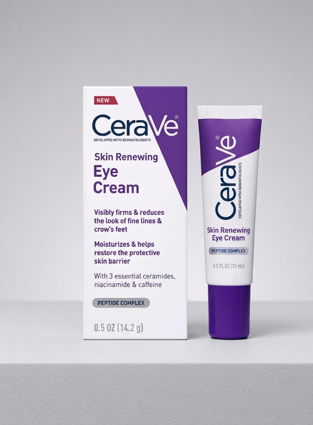 Firefly_Gemini Flash_Use the uploaded product image exactly as provided. Do NOT redesign, regenerat size 4 CeraVe Skin Renewing Eye Cream 14.2g Purple Tube - Image 1